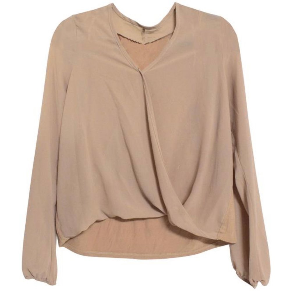 Beige Blouse Faux Wrap Design